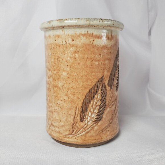 Stoneware Wheat Country Motif Vase/Beech Holder Artisan Studio Art 5.5" Tall - Picture 4 of 15